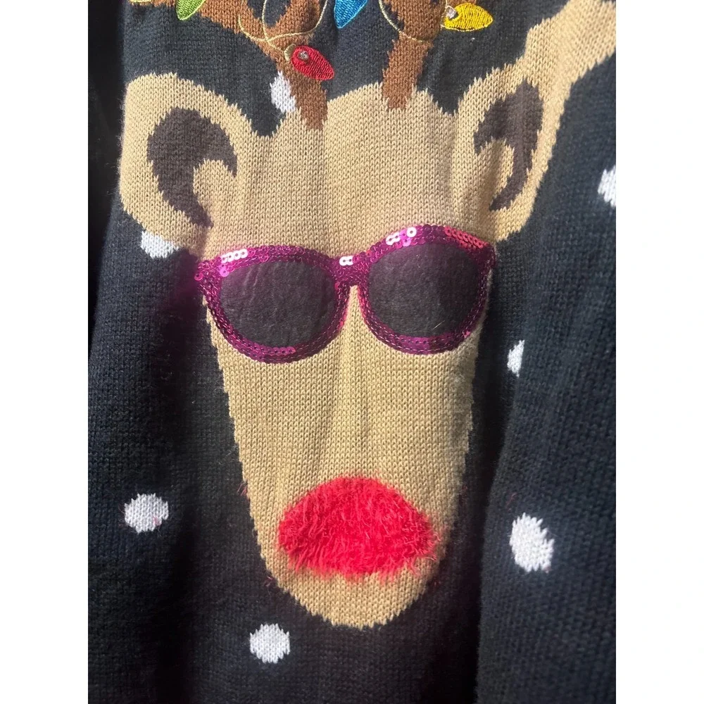 Hooked Up Reindeer Ugly Sweater Christmas‎ Lights Pullover Black Red Size 3X